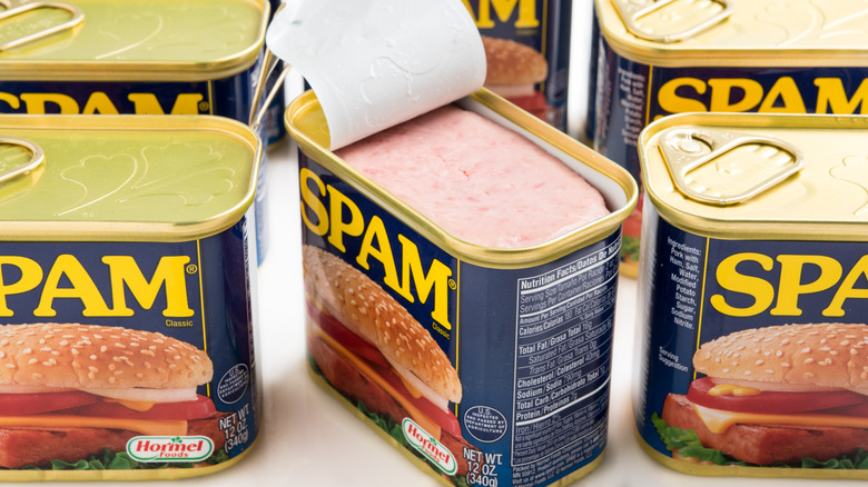 Several cans of Spam with one opened