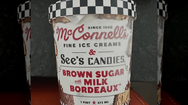 A pint of McConnell's Ice Cream with See's Candies