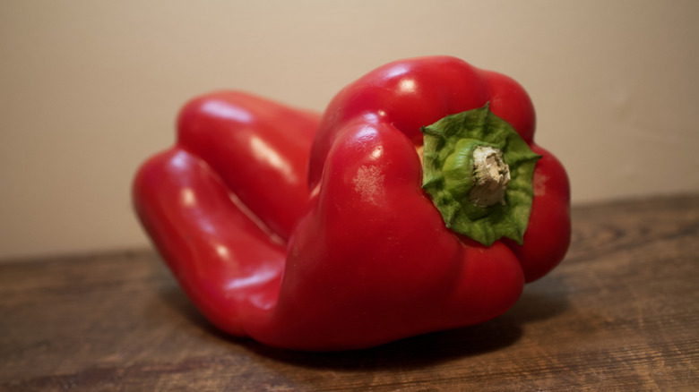 An oddly-shaped red pepper