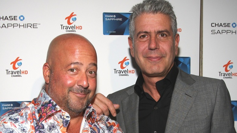 Andrew Zimmern and Anthony Bourdain pictured together