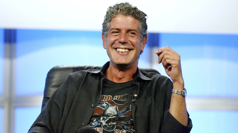 a close up of Anthony Bourdain at a q/a