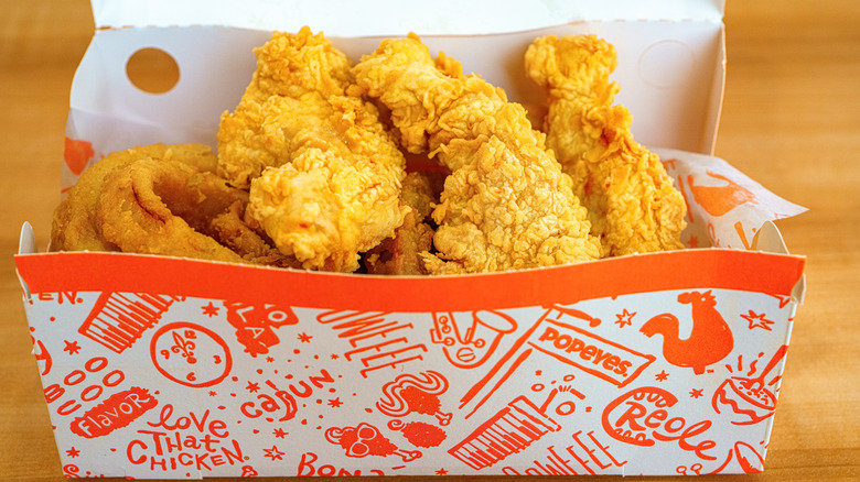 A box of fried chicken from Popeye's