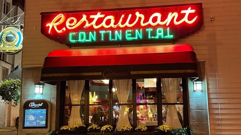 A neon sign on the outside of Le Continental restaurant in Quebec City.
