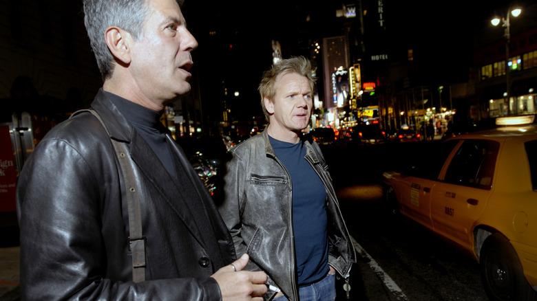 Evening shot in new York of Gordon Ramsay and Anthony Bourdain