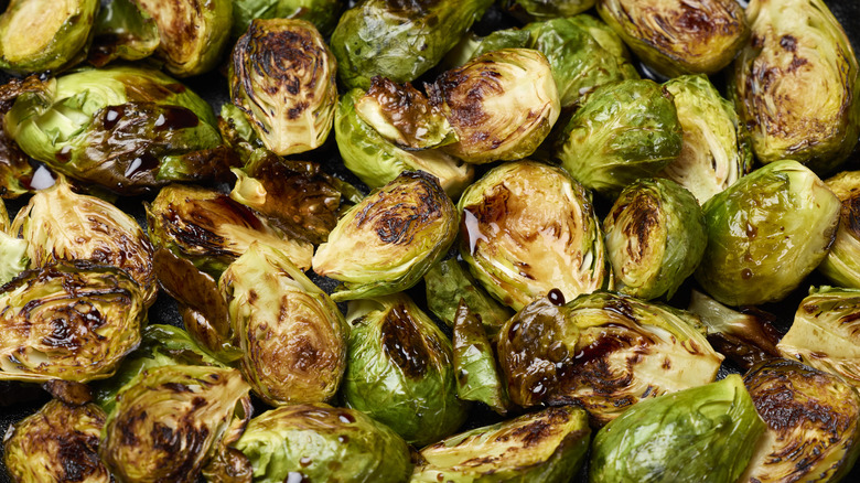 Roasted Brussels sprouts in cast iron pan