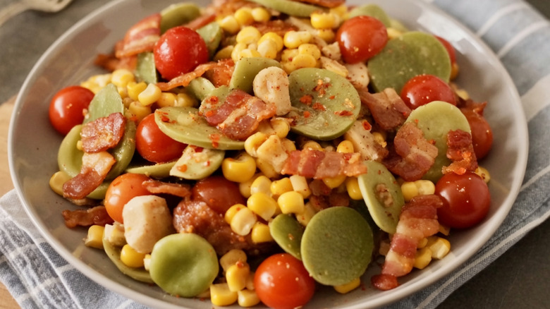Bowl of succotash with bacon