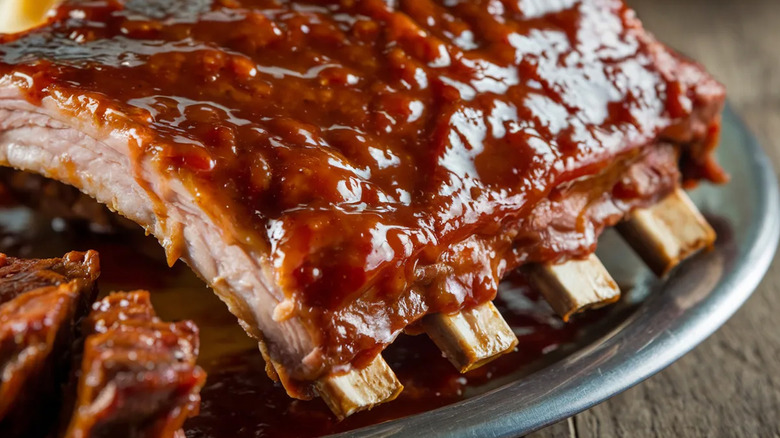 Close-up of baby back ribs.