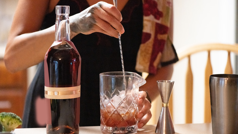 Stirring a cocktail drink