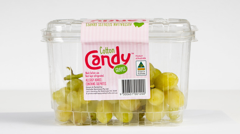 Plastic package of cotton candy grapes