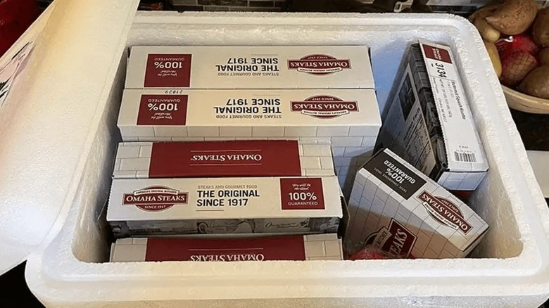 Styrofoam box of Omaha Steaks