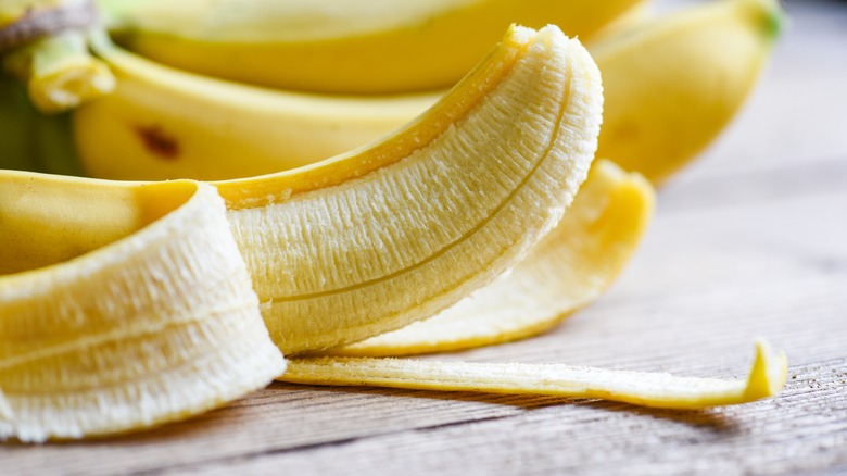 A half peeled banana.
