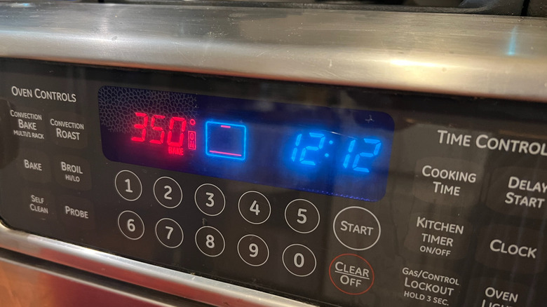 Oven temperature screen set to 350 F