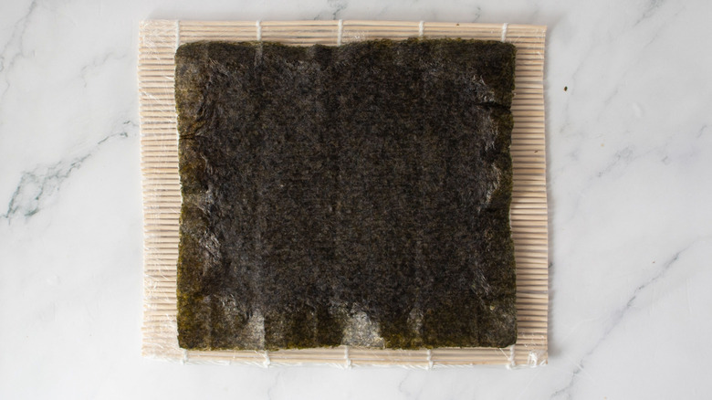 Nori sheet on bamboo mat