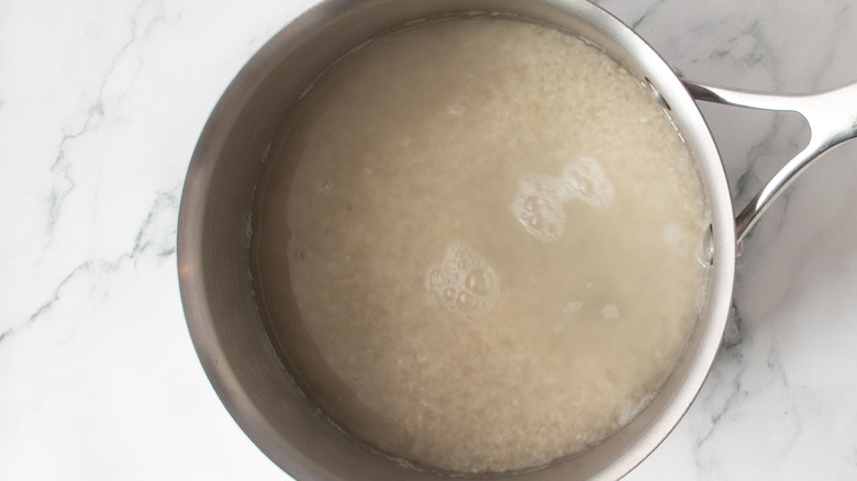 Rice and water in saucepan
