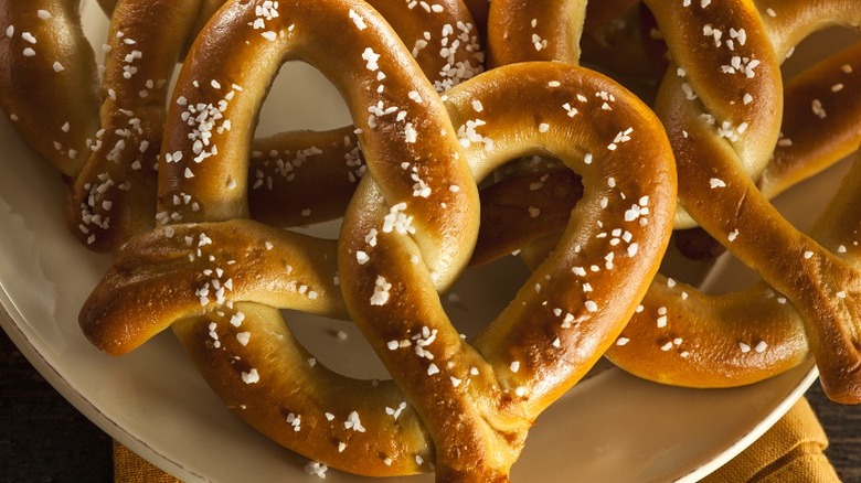 Soft pretzels on plate