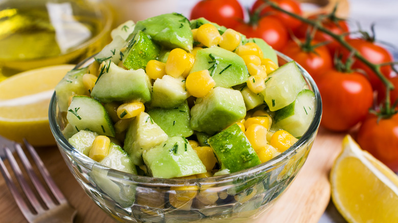 avocado and corn with tomatoes