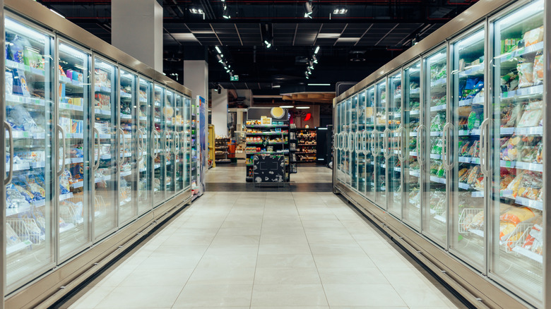 Freezer aisle at supermarket