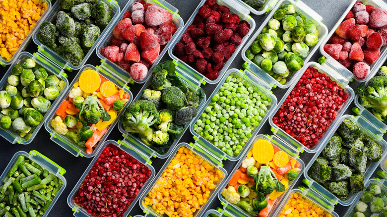 multiple rows of frozen vegetables