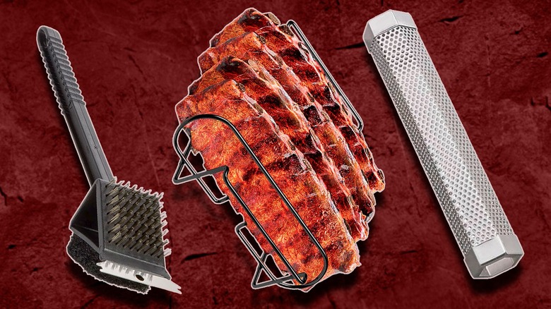 open barbecues with various briskets on the grill