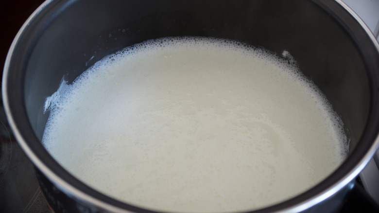 Milk boiling in a saucepan