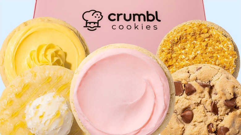 Crumbl cookies with pink box