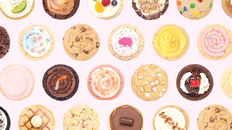 Fun frosted Crumbl cookies pink background