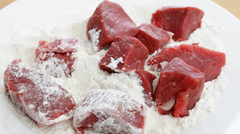 Beef meat dusted in flour