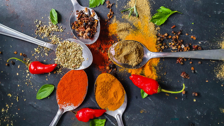 Dry spices on a table