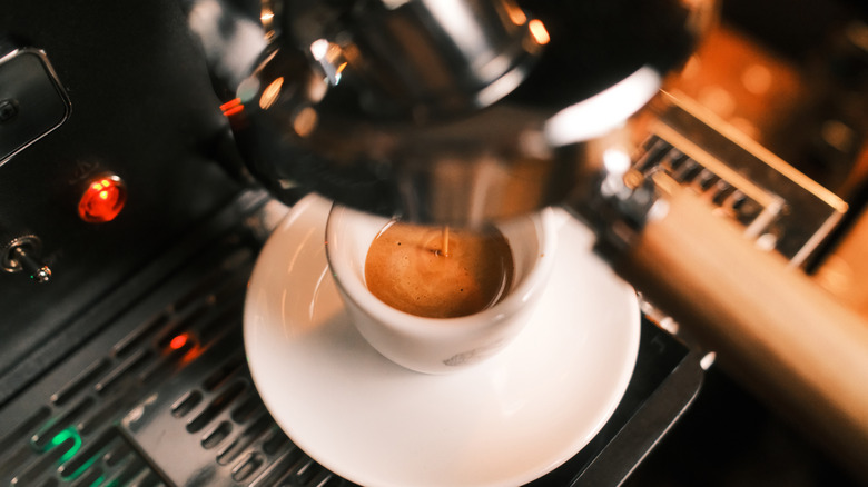 Espresso pouring from an espresso machine.