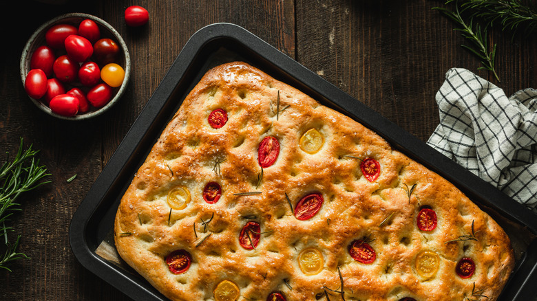 Focaccia with tomatoes and rosemary