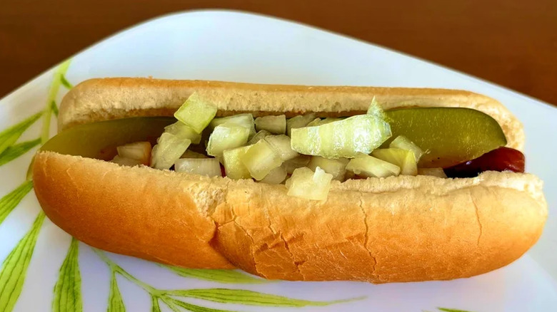 A close-up of Wienerschnitzel's barbecue veggie dog.
