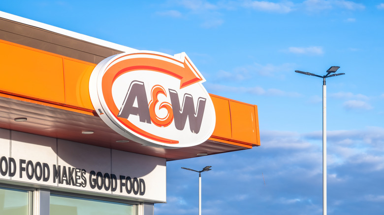 A bright orange A&W sign in Canada.