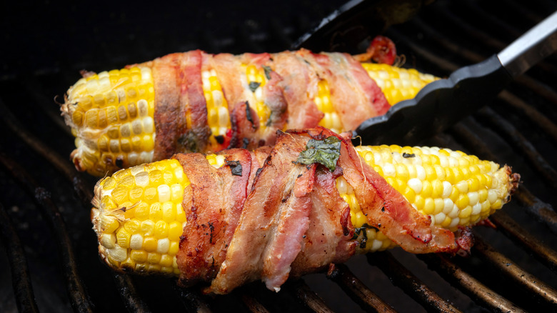 bacon-wrapped corn on grill