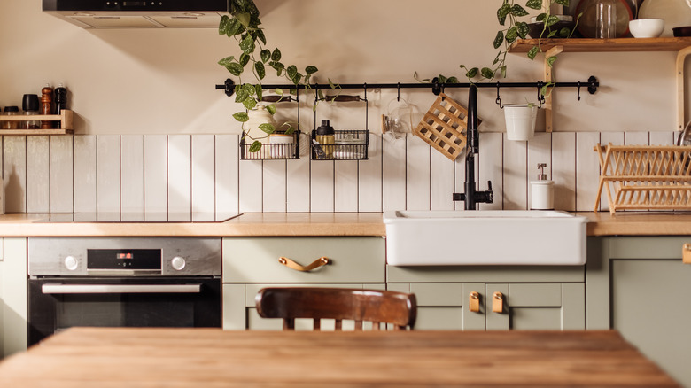 Kitchen with butcher block island
