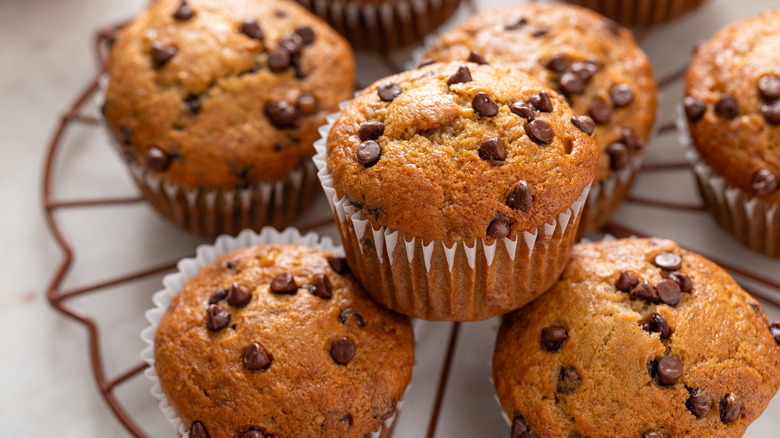 Banana muffins with chocolate chips.