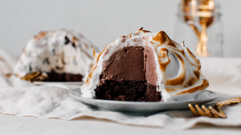 Baked Alaska with slice removed