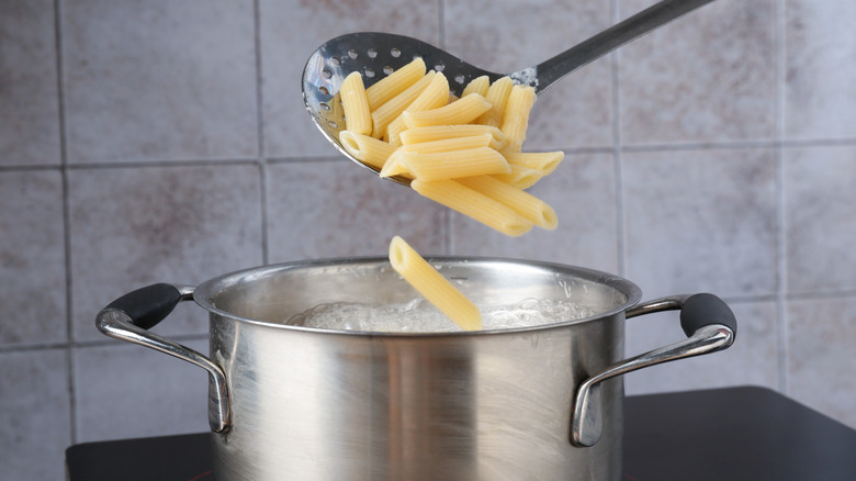 pasta being boiled on stovetop