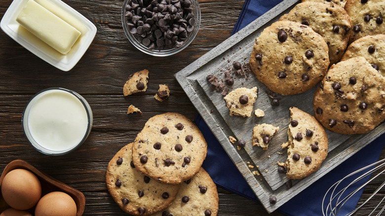 Chocolate chip cookies and ingredients