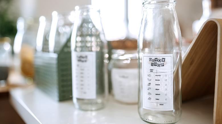 glass jars with labels 