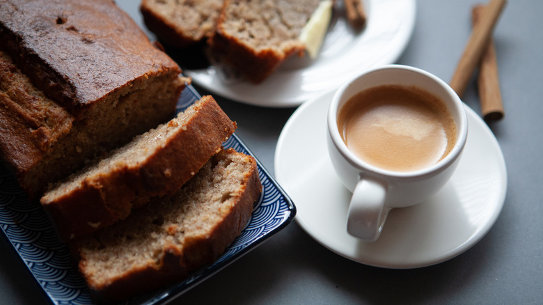 Banana bread with an espresso cup