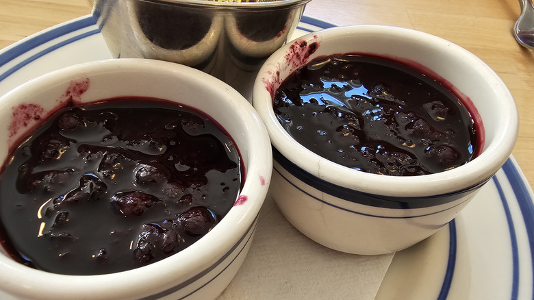 Mashed blueberry sauce in small bowls.