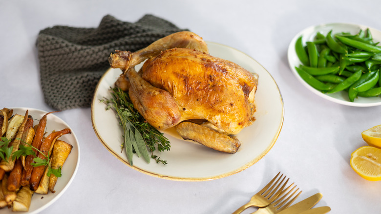 roast chicken on plate 