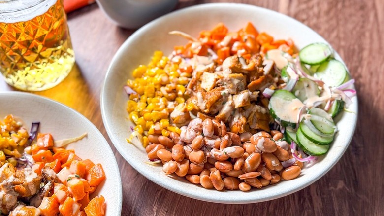 BBQ in a bowl chicken salads on tabletop
