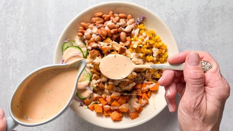 BBQ in a bowl chicken salad with dressing