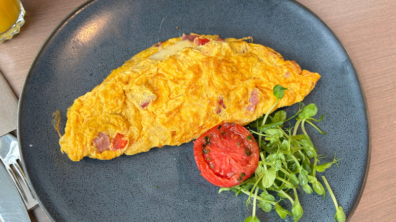 a golden, fluffy omelet on a plate