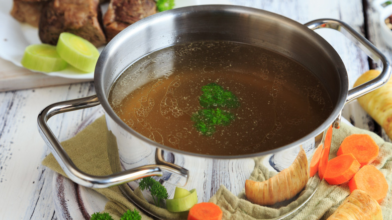 beef bouillon in pot
