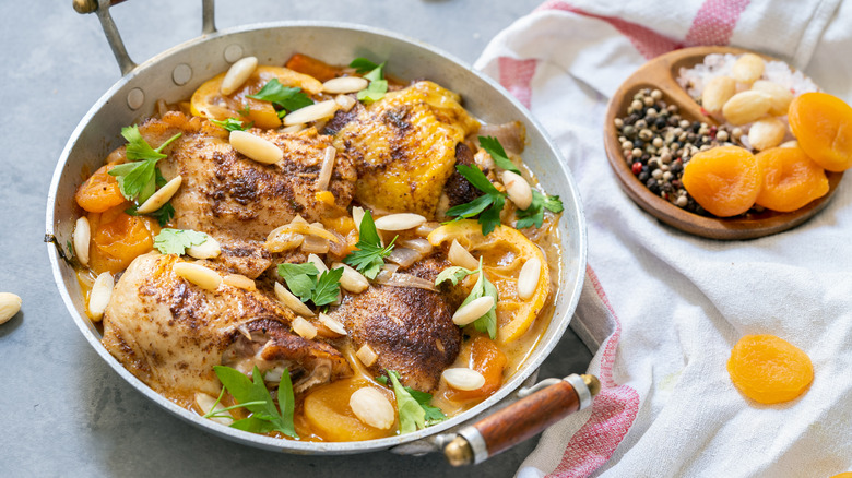 Braised chicken with apricots and herbs