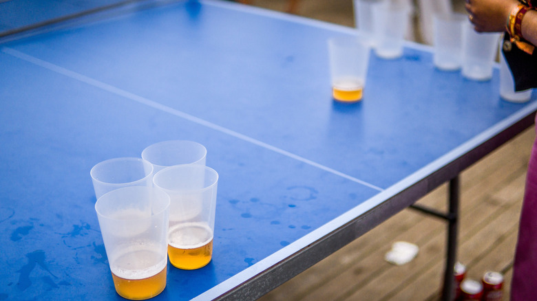 Beer pong setup on table