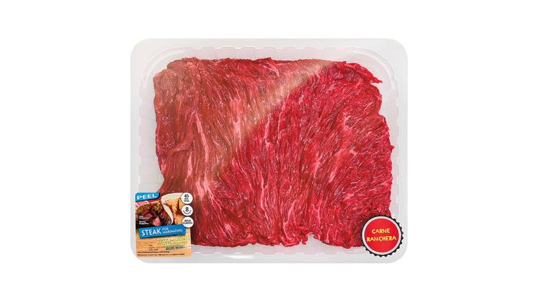 A photo of package of Aldi's Flap Steak on a white background