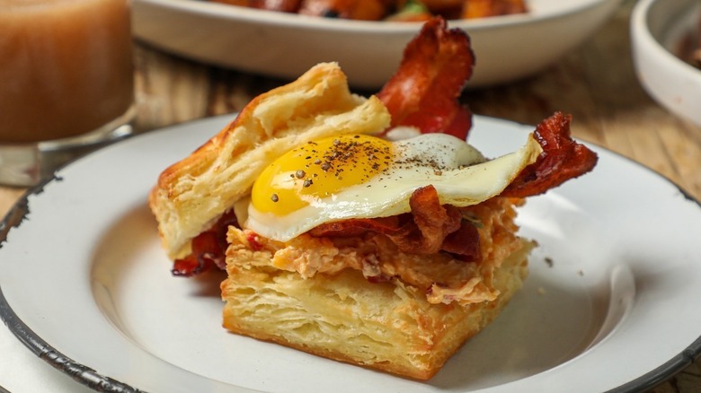 A biscuit sandwich on a plate at Willa Jean